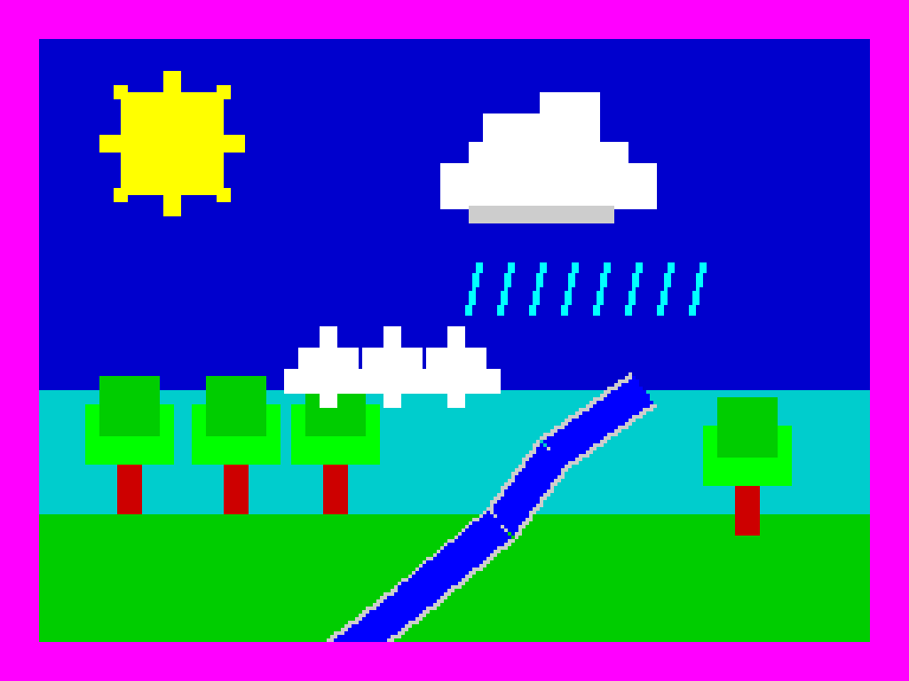 Paisaje del ciclo del agua en estilo ZX Spectrum